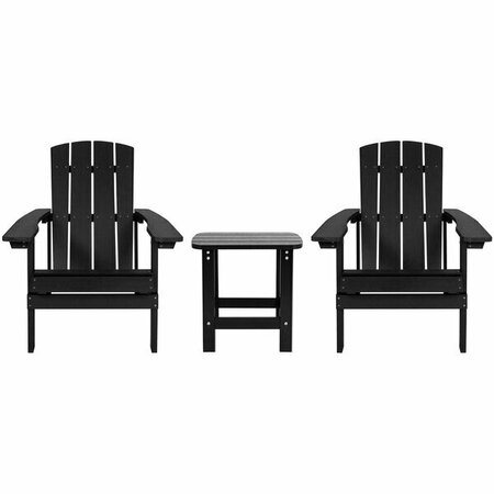 FLASH FURNITURE Charlestown 2-Pack Black Faux Wood Adirondack Chairs with Side Table 354JJC14501